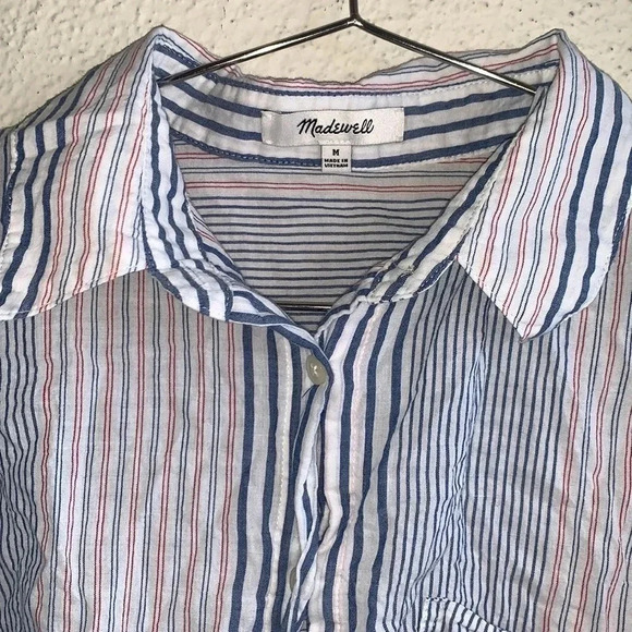 Madewell Short-Sleeve Tie-Front Shirt in Rawley Stripe Size Medium - Picture 6 of 9
